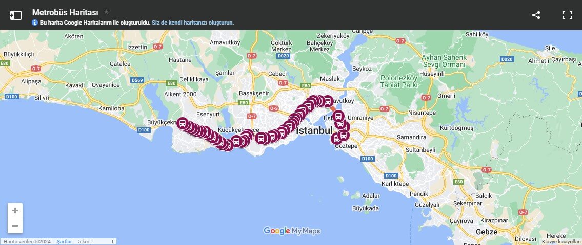 metrobüs haritası